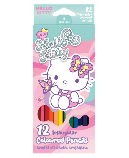Krāsainie zīmuļi HELLO KITTY Pastel, trīsstūrveida, 12 krāsas
