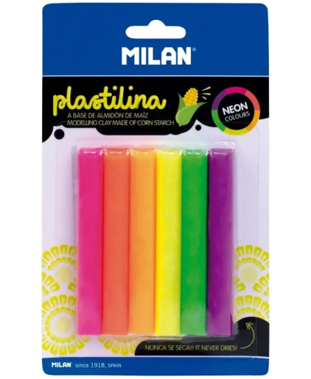 Plastilīns MILAN, apaļš, 6 neona krāsas, 70 g