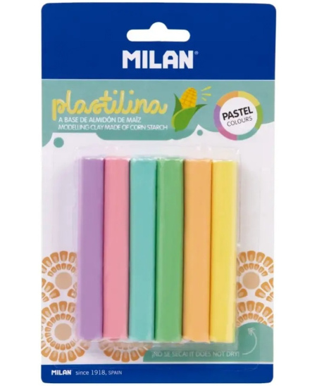 Plastilīns MILAN, apaļš, 6 pasteļtoņu krāsas, 70 g