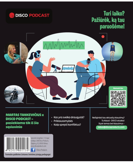 Palīgburtnīca rūtiņu DISCO, 5.-12. kl., ar formulām, matemātikai, 32 lapas, 70 gms