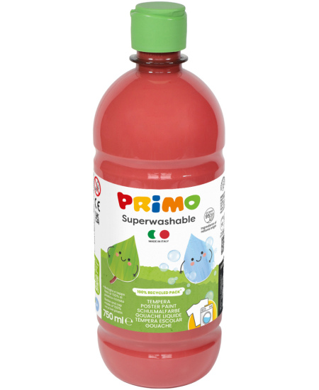 Īpaši labi mazgājama guaša krāsa PRIMO, spilgti sarkana, 750 ml