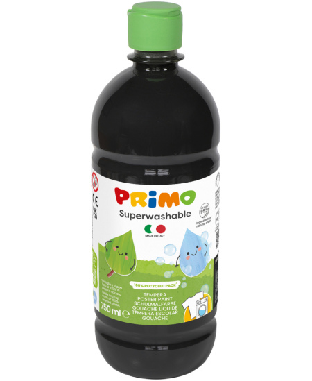 Īpaši labi mazgājama guaša krāsa PRIMO, melna, 750 ml
