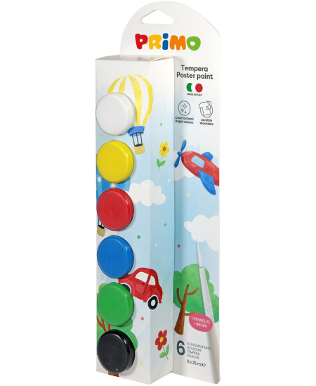 Guaša krāsa PRIMO, 6 krāsas x 25 ml, ar otu