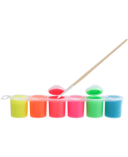 Guaša krāsa PRIMO, 6 fluorescējošas krāsas x 25 ml, ar otu