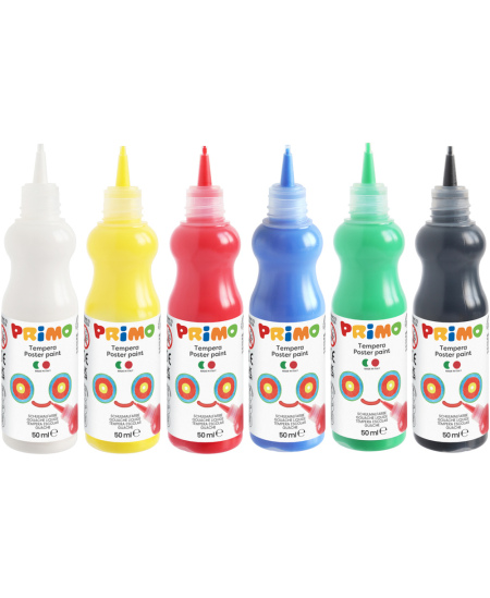 Guaša krāsas ergonomiskās pudelītēs PRIMO, 6 krāsas x 50 ml