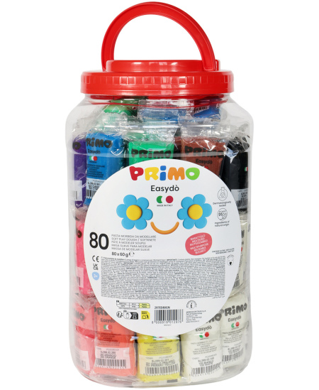 Modelēšanas masa bērnu grupām PRIMO Jumbo, 19 krāsas, 80 gab. pa 60 g