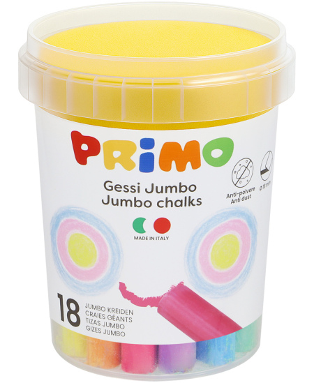 Krīts zīmēšanai uz asfalta PRIMO Jumbo, 7 krāsas, 18 gab., ar sūkli