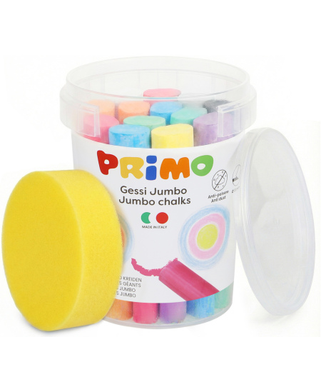 Krīts zīmēšanai uz asfalta PRIMO Jumbo, 7 krāsas, 18 gab., ar sūkli