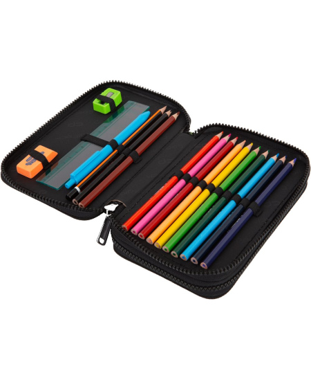 Penālis COOLPACK Daisy Black, ar diviem nodalījumiem, komplektēts