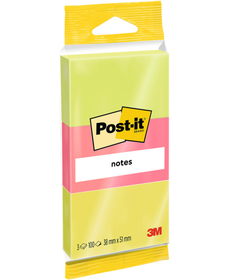Līmlapiņas POST-IT, 38x51 mm, 300 loksnes, dzeltenas