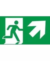 Evakuacinis saugos ženklas \"Išėjimas aukštyn į dešinę\"