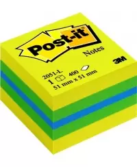 Lipnūs lapeliai Post-it® mini kubas, 51x51 mm, 400 lapelių, geltonų atspalvių