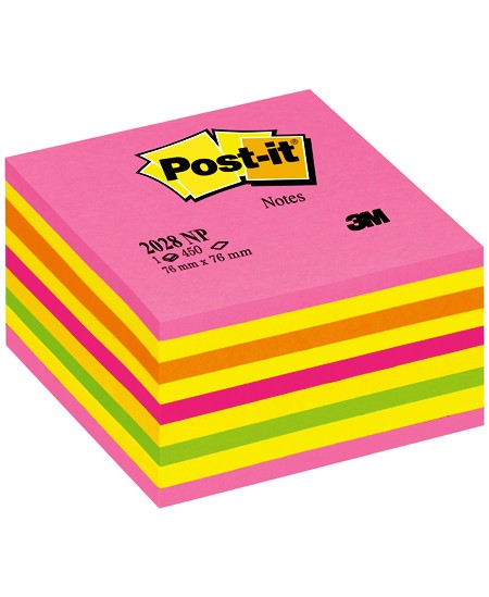 Līmlapiņu kubs POST-IT Neon pink, 76x76 mm, 450 lapiņas