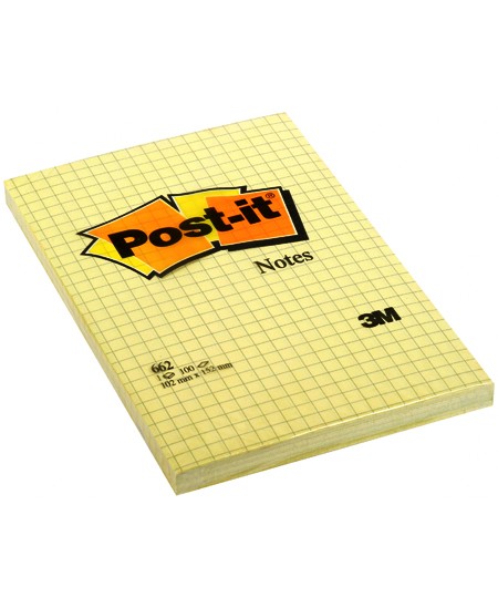 Piezīmju līmlapiņas POST-IT Notes, 102x152 mm, 100 lapiņas, rūtiņu